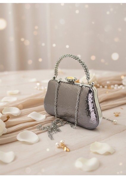 Platin Kristal Desen Inci Detaylı Taş Kulplu Abiye Çanta Gece Nikah Düğün Nişan Mezuniyet Portföy fiyatları