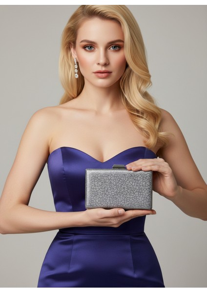 Platin Ithal Simli Desenli Kadın Abiye Çanta