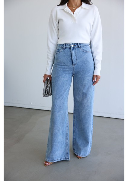 Kendinden Desenli Bol Paça Jean modelleri