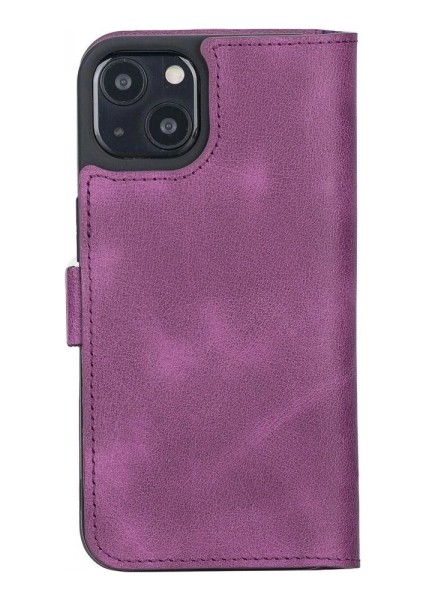 Apple iPhone 13 Uyumlu Deri Cüzdanlı Kılıf Rustik Mor modelleri