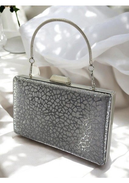 Platin Ithal Simli Desenli Metal Saplı Kadın Abiye Çanta fiyatları