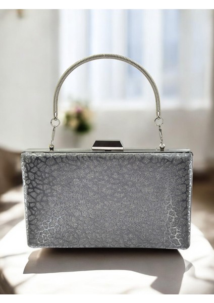 Platin Ithal Simli Desenli Metal Saplı Kadın Abiye Çanta modelleri
