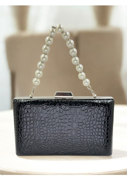 Siyah Desenli Rugan Abiye Gece Çantası Düğün Nişan Mezuniyet Çantası modelleri