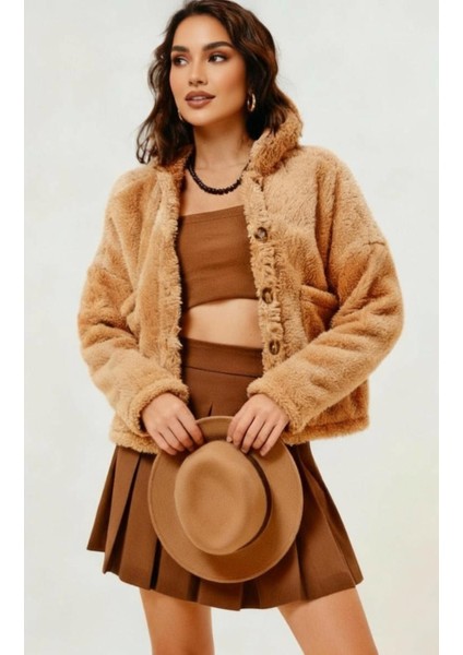 Peluş Yumoş Ceket Düğmeli Cepli