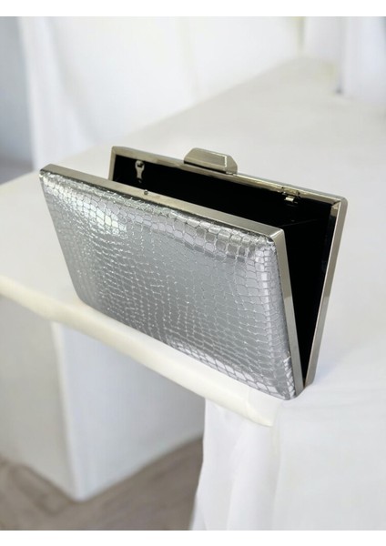 Gümüş Ithal Krokodil Timsah Lazer Sim Desenli Abiye Çanta modelleri