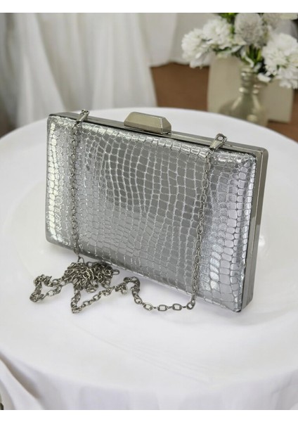 Gümüş Ithal Krokodil Timsah Lazer Sim Desenli Abiye Çanta indirimleri