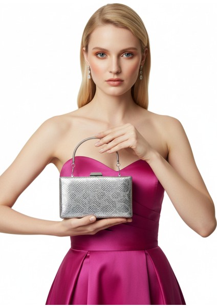 Platin Ithal Snake Yılan Lazer Sim Desenli Abiye Çanta