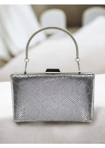 Platin Ithal Snake Yılan Lazer Sim Desenli Abiye Çanta modelleri