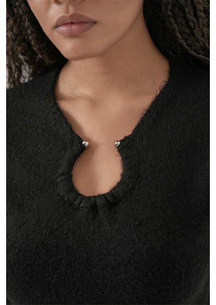 Kadın Kolye Detaylı Triko Elbise 15989 - Siyah indirimleri