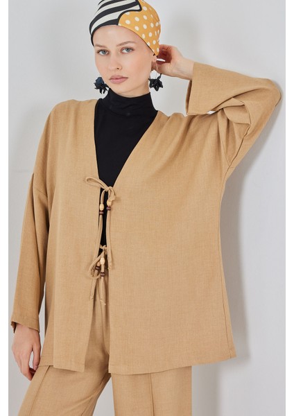 Kadın Keten Kimono Ikili Takım 6727 - Bisküvi fiyatları