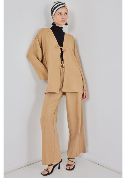 Kadın Keten Kimono Ikili Takım 6727 - Bisküvi modelleri