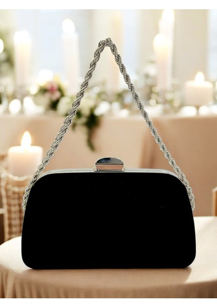 Siyah Renk Süet Zincir Detaylı Zincir Saplı Kadın Abiye Çanta Düğün Nişan Mezuniyet indirimleri