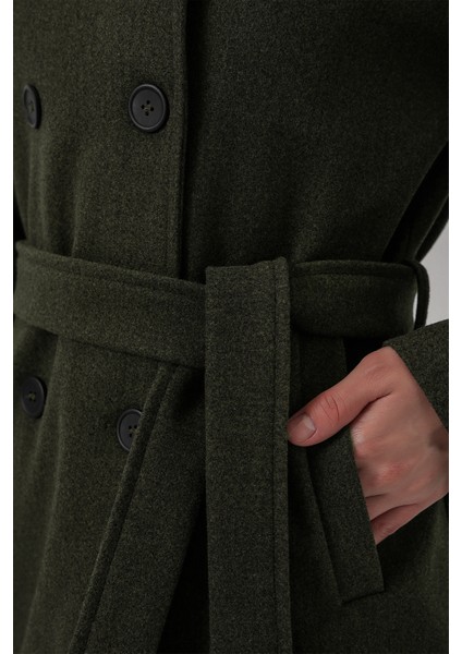 Kadın Kuşaklı Kaşe Kaban 9162 - Haki fiyatları