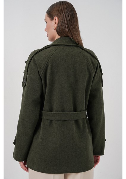 Kadın Kuşaklı Kaşe Kaban 9162 - Haki modelleri