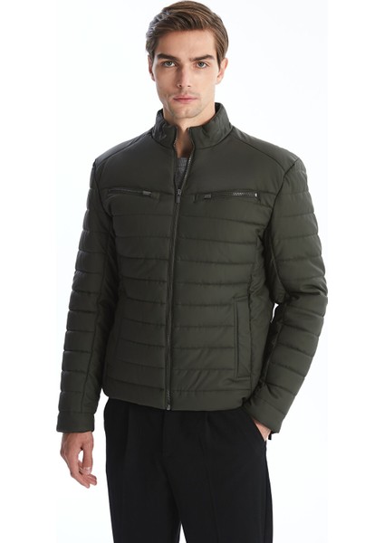 Yeni Sezon Slim Fit Dik Yaka Erkek Deri Görünümlü Mont