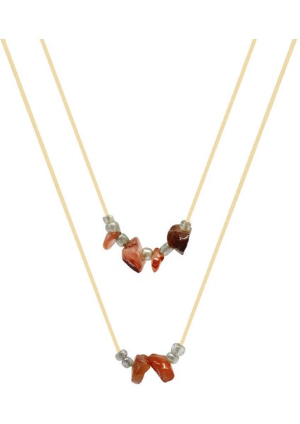 Zarif Ip Zincirli Doğal Form Minimalist Tasarım Akik Doğaltaş Kadın Kolye