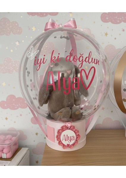 Hediye Balon Kutusu Uyku Arkadaşı Peluş Tavşanlı Kişiye Özel Mesajlı Doğum /doğum Günü Hediye Kutusu fiyatları