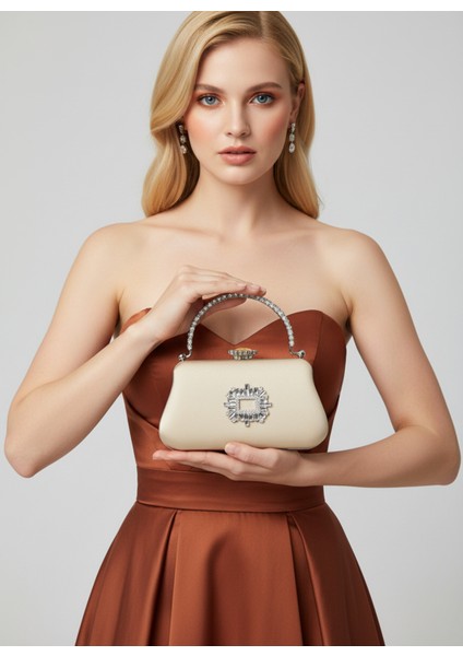 Renk Simli Saten Kristal Taşlı Saplı Kadın Abiye Çanta Düğün Nişan Mezuniyet