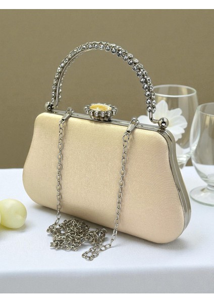 Renk Simli Saten Kristal Taşlı Saplı Kadın Abiye Çanta Düğün Nişan Mezuniyet