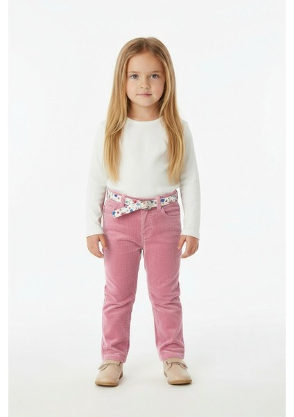 Kemerli Kız Çocuk Kadife Pantolon