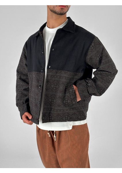 Koyu Kahve Etnik Desenli Tasarım Erkek Ceket COC1072 fiyatları