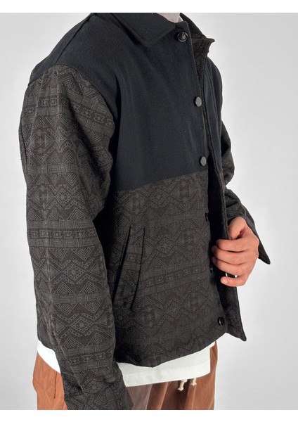 Koyu Kahve Etnik Desenli Tasarım Erkek Ceket COC1072 modelleri