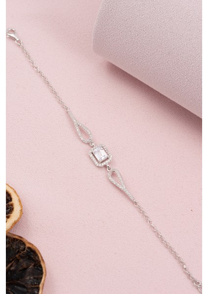 925 Ayar Gümüş Rodyumlu Zirkon Taşlı Pırlanta Baget Bileklik