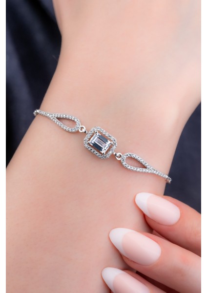 925 Ayar Gümüş Rodyumlu Zirkon Taşlı Pırlanta Baget Bileklik fırsatları
