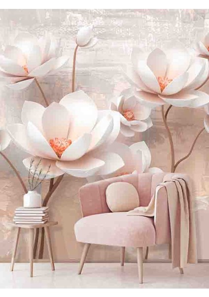 3 Boyutlu Çiçekler Desenli Silinebilir Sağlıklı Tekstil Duvar Kağıdı