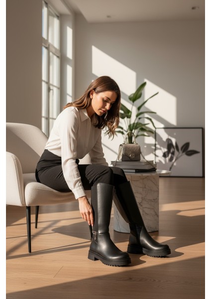 Siyah Uzun Fermuarlı Streçli Taşlı Kadın Çizme fiyatları