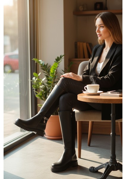 Siyah Uzun Fermuarlı Streçli Taşlı Kadın Çizme modelleri
