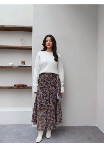 Etnik Desen Bağlamalı Şifon Etek fırsatları