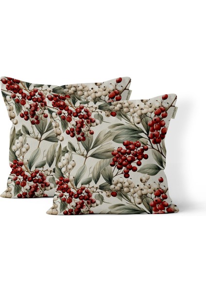 Yılbaşı Kokina Çiçeği Nakış Desenli, Dijital Baskılı, Çift Taraflı Kırlent Kılıfı. 2'li Set Kırlent Kılıfı fiyatları