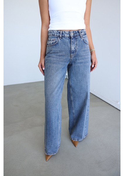 Taşlamalı Wideleg Jean