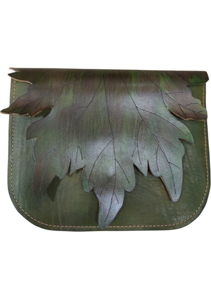El Yapımı Hakiki Deri Akçaağaç Yaprağı Desenli Kadın Çapraz Çanta - El Boyaması Sonbahar Temalı Vintage Omuz Çantası