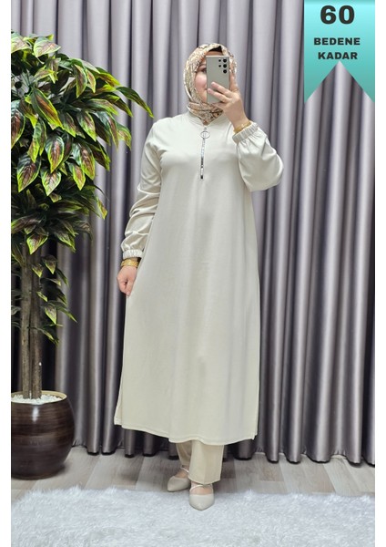 Kadın Tesettür Giyim Büyük Beden Fermuarlı Jumbo Uzun Tunik