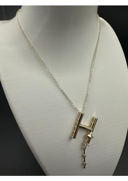 Altın Rengi H Harfi Yıldız ve Taş Detaylı Çelik Kolye fiyatları