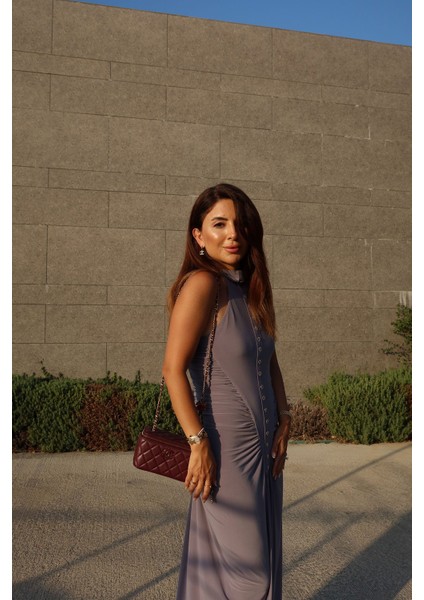 Düğme ve Drapeli Maxi Elbise modelleri