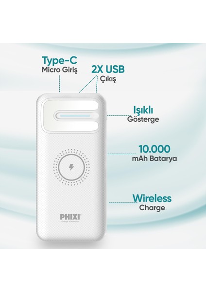 Basic PW11 10.000MAH Wireless Şarj Çift Çıkışlı LED Göstergeli Powerbank fiyatları