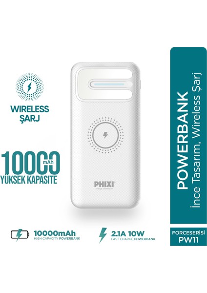 Basic PW11 10.000MAH Wireless Şarj Çift Çıkışlı LED Göstergeli Powerbank modelleri