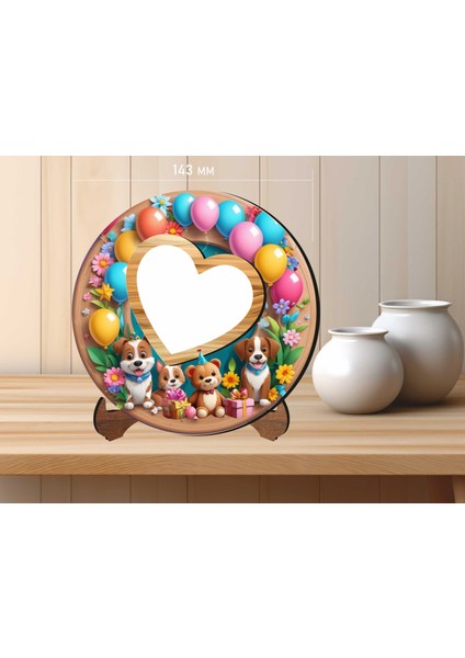 Mdf Malzemeden Çocuklar Için Uv Baskılı Kalpli Fotoğraf Çerçevesi 14X14 cm