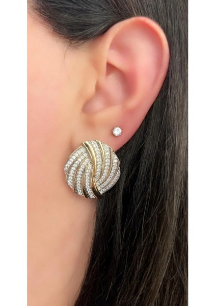 Düğüm Plakalı Zirkon Taşlı Küpe