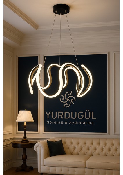 Dekoratif Modern LED Avize 60 cm | 3 Renk Işık | Enerji Tasarruflu | 4 Renk Kasa Seçeneği