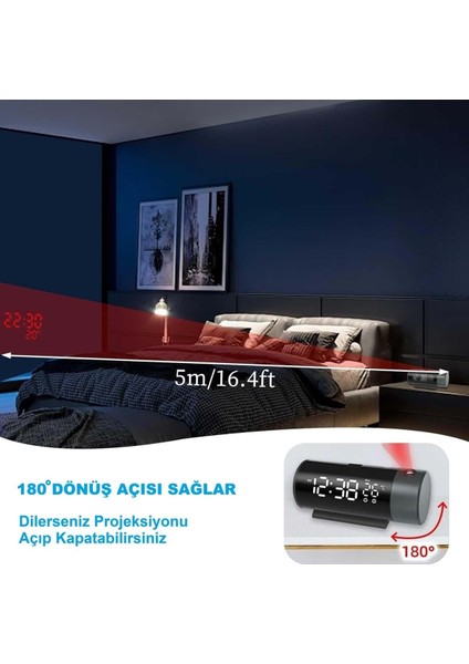 Projeksiyonlu Silindir USB Güç LED Ekran Çalar Saat Sıcaklık Çift Alarm fiyatları