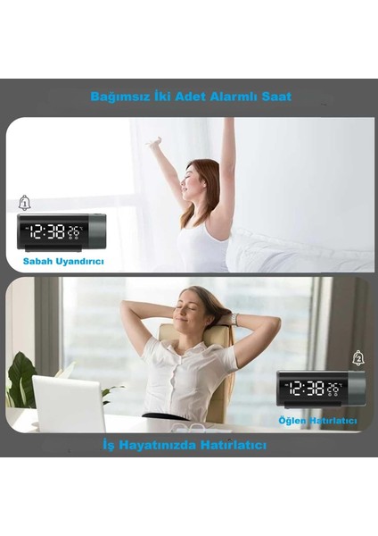 Projeksiyonlu Silindir USB Güç LED Ekran Çalar Saat Sıcaklık Çift Alarm indirimleri