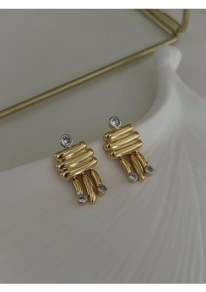 Kuzey Yıldızı Göz Boncuk Detay Gold Kaplama Küpe