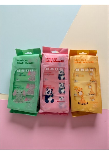 Islak Mendil 3 Paket Mini Boy 3x8 Adet Üç Renk