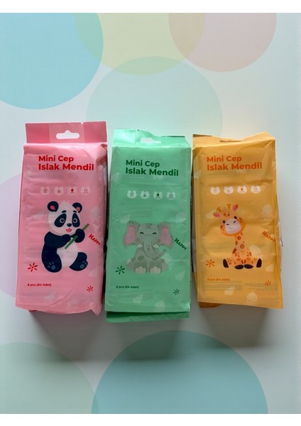 Islak Mendil 3 Paket Mini Boy 3x8 Adet Üç Renk fiyatları