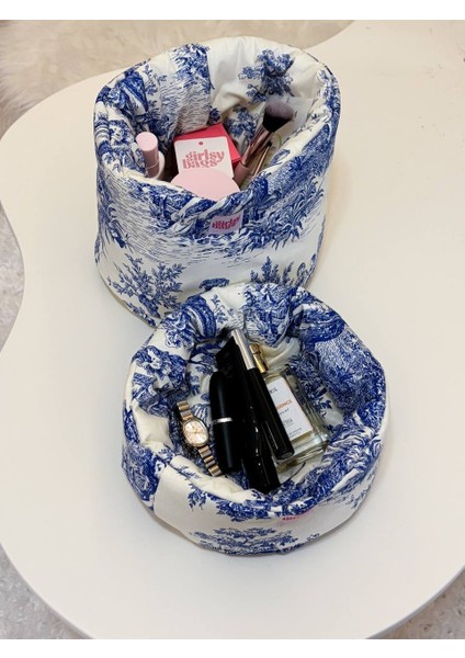 Mavi Fransız Büyük Organizer Sepet Dolap Içi Düzenleyici Makyaj Çantası Kumaş Organizer Çanta fiyatları