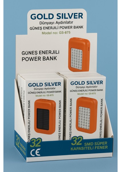 Güneş Enerjili Powerbank ve 32 Smd LED Işıldak Fener